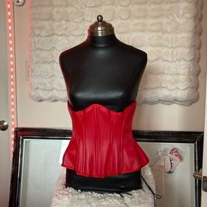HANDCRAFTED one off below the bust corset NWOT red exterior inside denim